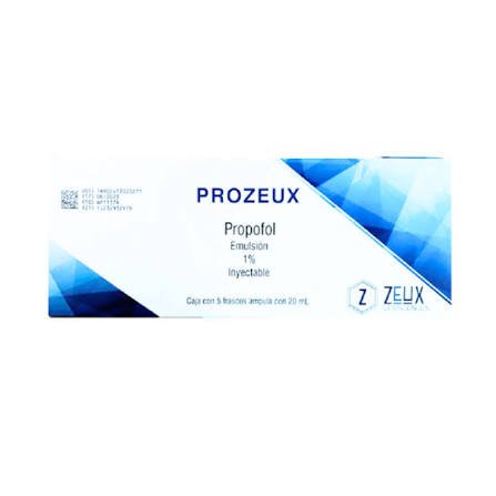 PROZEUX Emulsión Iny. 1% c/5 FCOS. AMP. 200 MG/20 ML. PROPOFOL